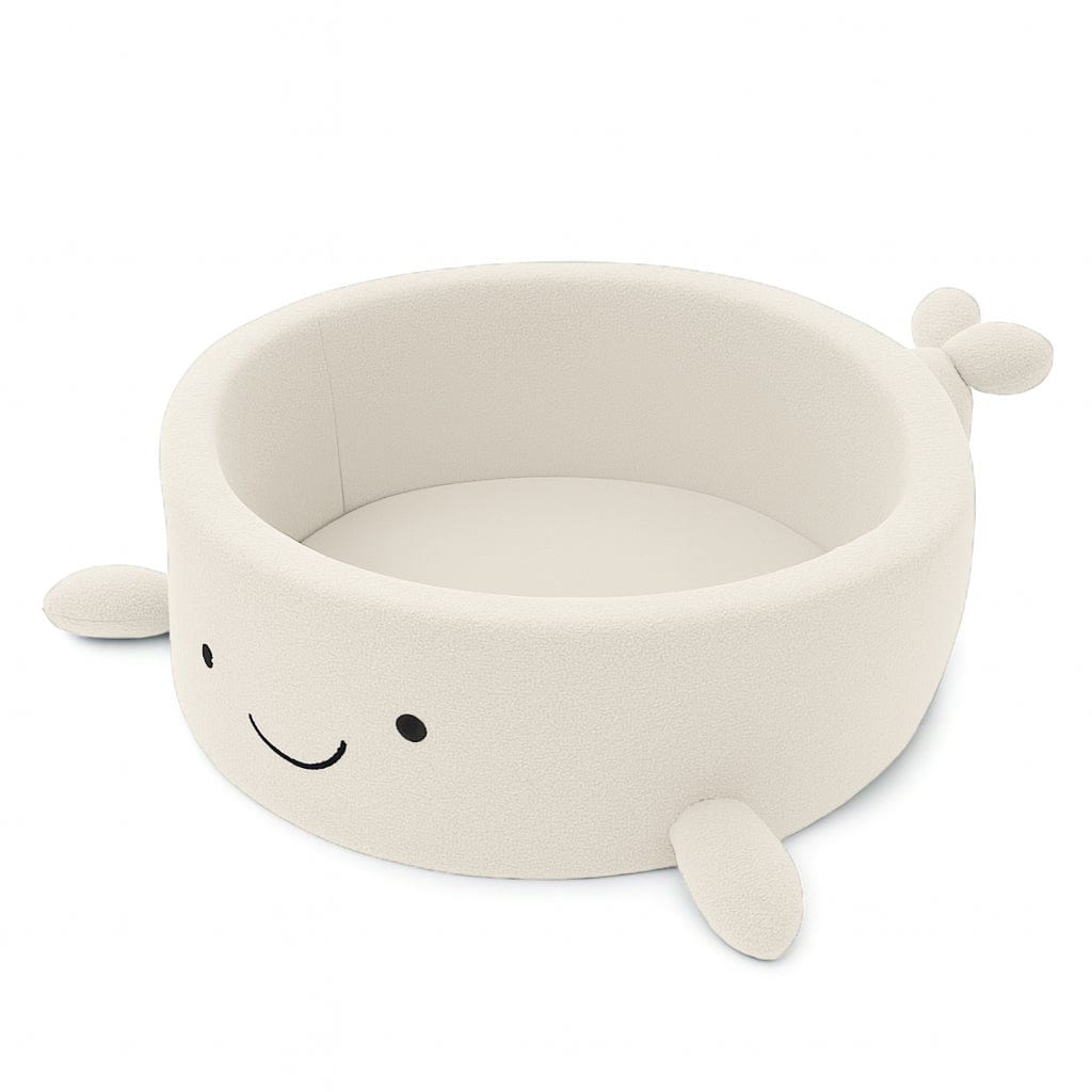 Meowbaby Foam Ball pit for Child - Whale | Balls to Choose | Cheesecake Cream Beige | Boucle