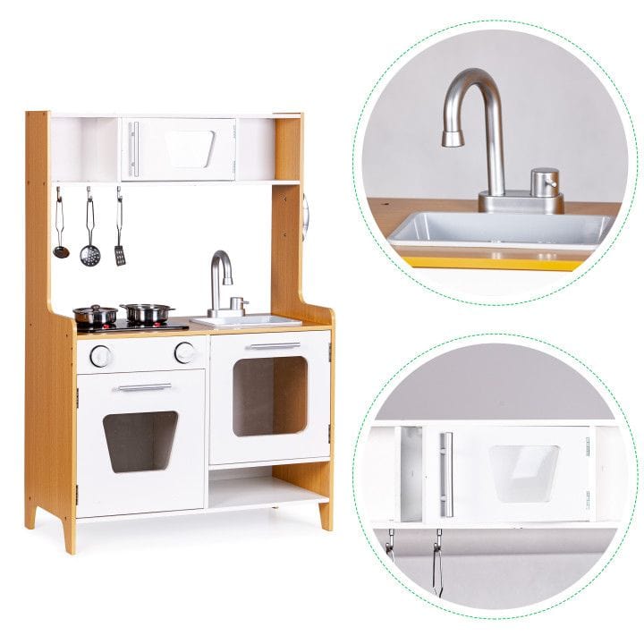 Meowbaby Wooden Play Kitchen for Children with Multimedia Burners