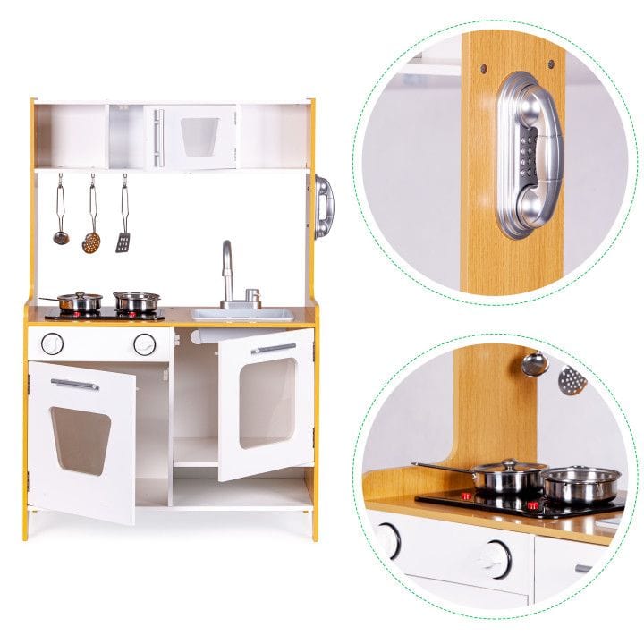 Meowbaby Wooden Play Kitchen for Children with Multimedia Burners
